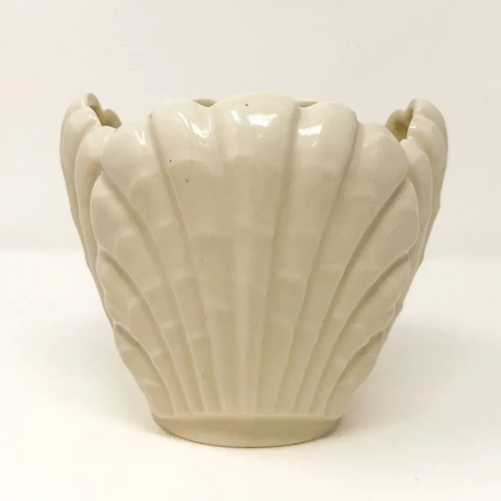 Vintage Abingdon Pottery #506 Shell Vase Planter White Art Deco 1940s USA